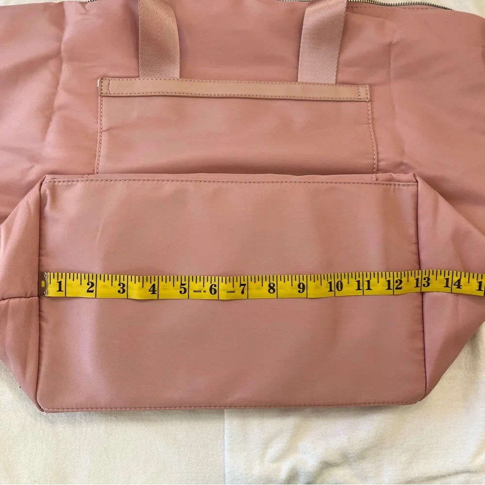 Pink soft padded nylon overnight laptop tote w/ double handle & adjustable strap